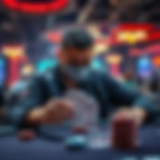 Chino Rheem at the final table during the Seven Card Stud Championship, focused on his cards as he plays against opponents