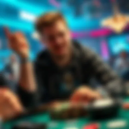 Chipleader at Double Board Bomb Pot Event A player holding chips and celebrating victory at the chaotic Double Board Bomb Pot poker tournament