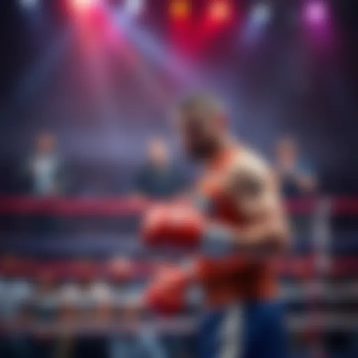 Chopurov looks tense as he stands in the ring, allowing his opponent Thicknesse to regain composure, with the crowd watching intently.