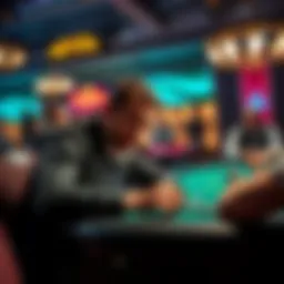 Chris at a poker table, contemplating his risky bet while other players look on