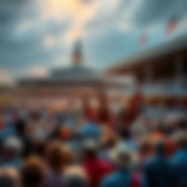 Crowd at Churchill Downs enjoying Derby Day activities with horses racing