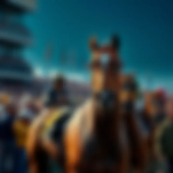 Cigar, a thoroughbred horse, competing in the Donn Handicap race with a vibrant crowd in the background watching eagerly.