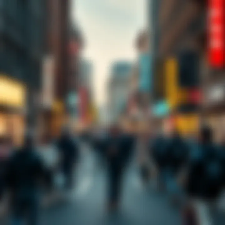 A lively city street filled with people taking various actions, representing change and excitement in their lives.