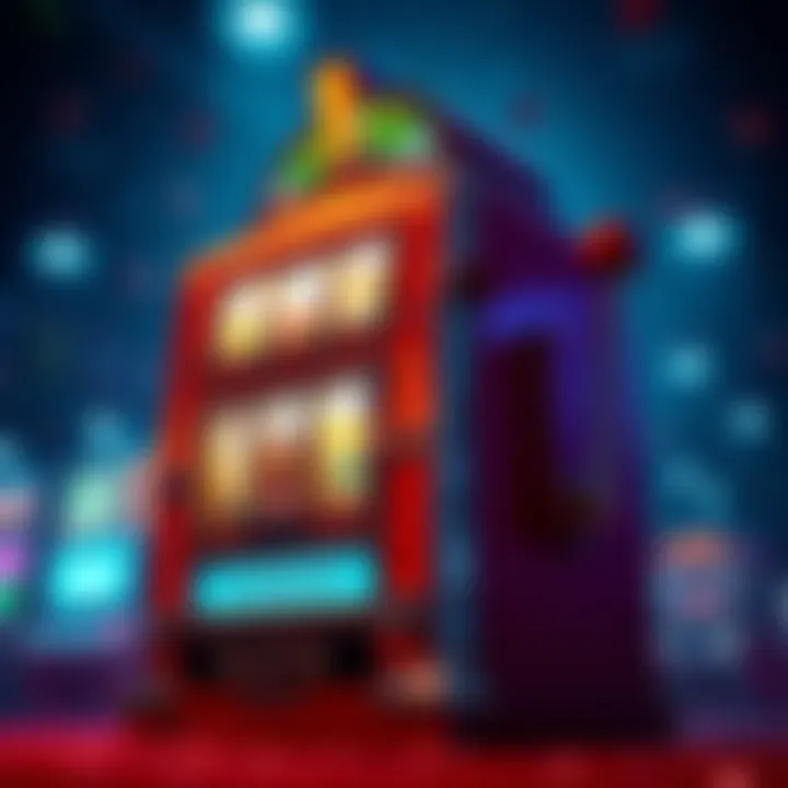 A colorful vintage penny slot machine with spinning reels and bright lights, capturing the excitement of casino gaming.