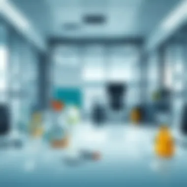 A disinfected office space with cleaning supplies and a focus on hygiene practices