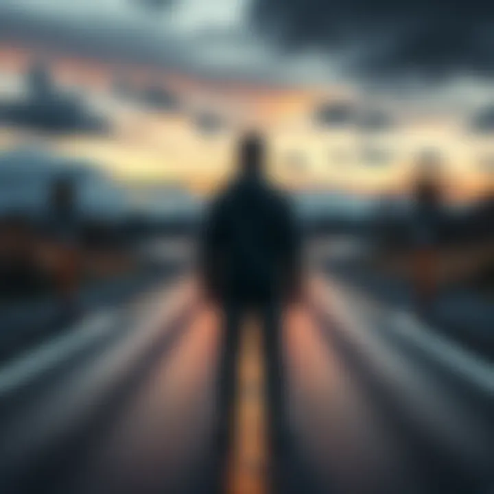 Person standing at a crossroads looking thoughtful, contemplating choices during tough situations