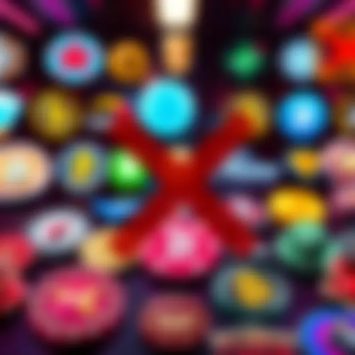 A collection of closed crypto casino logos with a red 'X' over them.