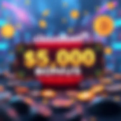 A welcoming image showing a $5,000 bonus sign with cryptocurrency symbols and gaming icons in the background.
