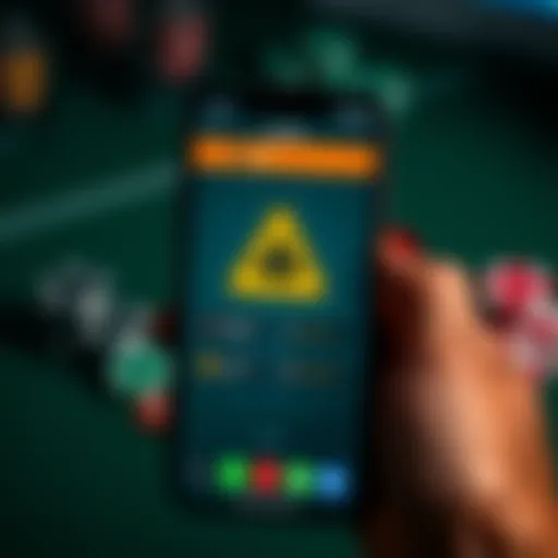 A smartphone displaying the ClubGG and Pokerbros apps with a warning symbol