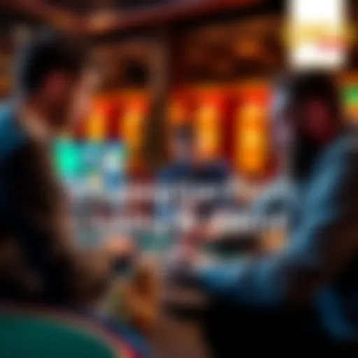 ClubWPT Gold Strategy Profile A person analyzing poker hands on a laptop while discussing strategies with friends at a table.