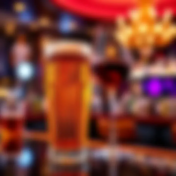 A cocktail glass filled with beer and a wine glass, symbolizing drink rewards at a bar.