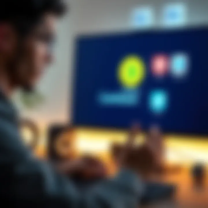 A person looking worried while reviewing a closed Coinbase account on a computer screen. Other financial app logos are visible in the background.