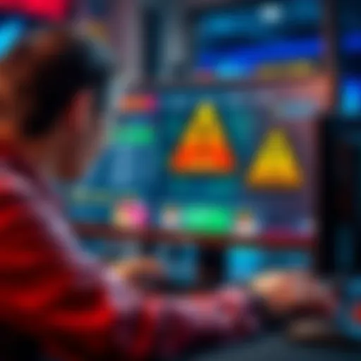 CoinPoker RNG Concerns A concerned poker player looking at a computer screen displaying CoinPoker's interface with warning signs