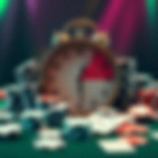 A clock showing the time change with poker chips and cards scattered around, representing tournament delays at Coinpoker.