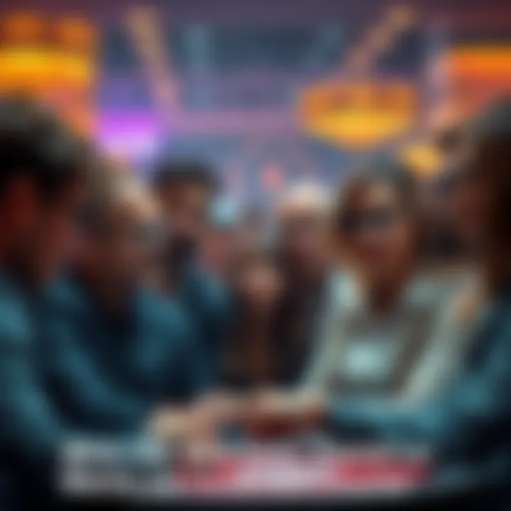 A group of people discussing a partnership with a famous gambler, showing mixed emotions and expressions of intrigue and caution.