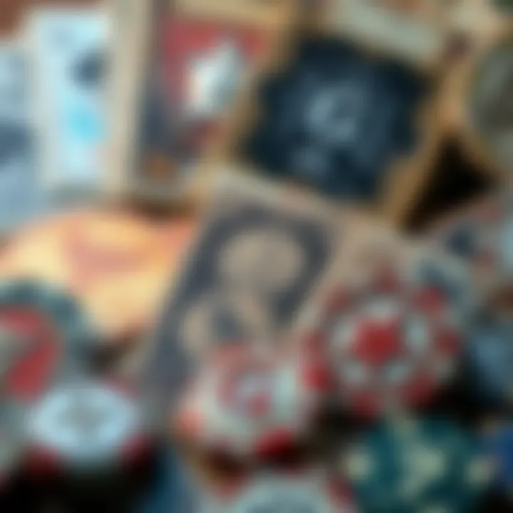 A close-up view of unusual collectible cards and chips displaying unique symbols and words, raising questions about their meaning.