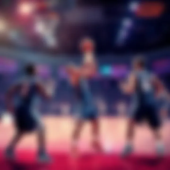 Two college basketball teams in action during a game on February 18.