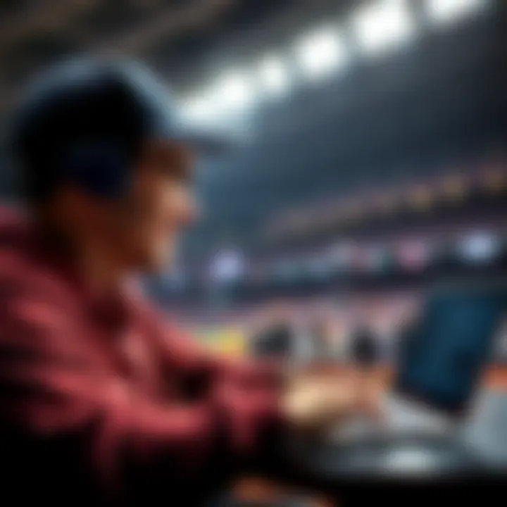 A person reviewing College Baseball betting strategies with a laptop and baseball cap
