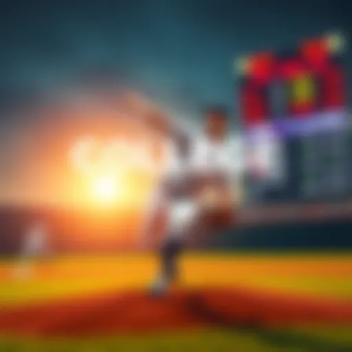 A baseball player throwing a pitch with betting odds displayed in the background
