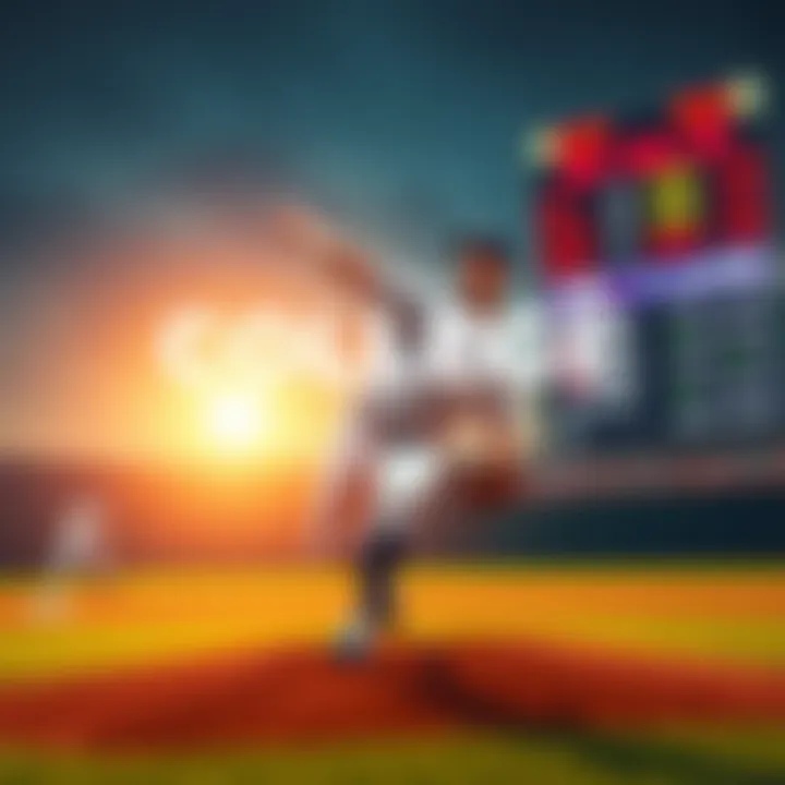 A baseball player throwing a pitch with betting odds displayed in the background