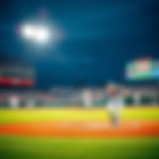 College baseball game in progress A college baseball field with players in action during a game, showcasing excitement and competition.