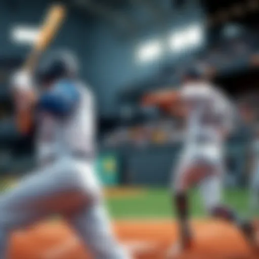 Two baseball teams playing a game with fans in the background, showcasing excitement and competition.