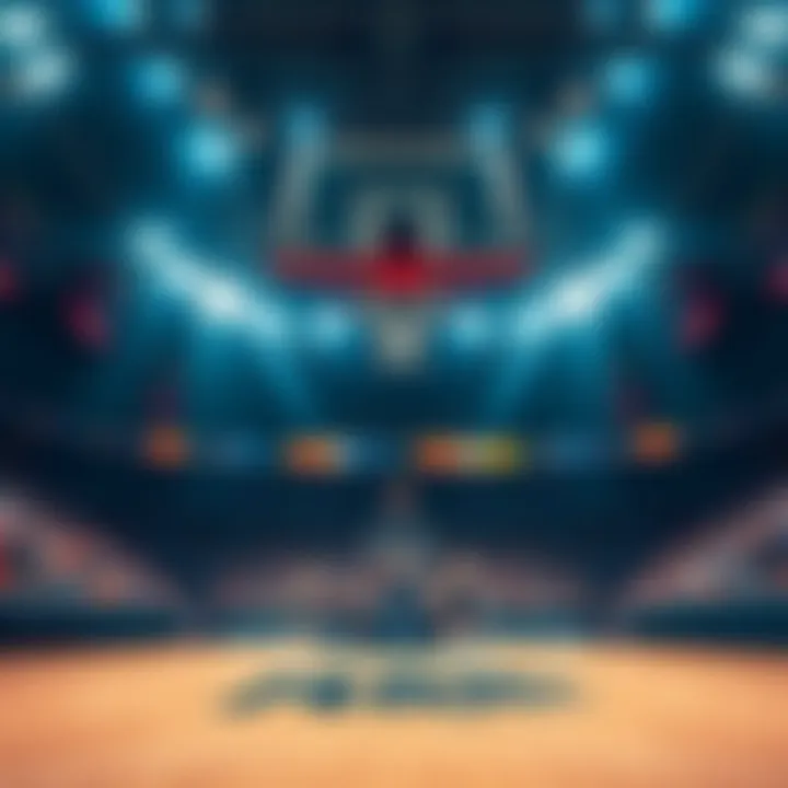 A basketball court with players during a game, highlighting the excitement of March Madness betting strategies.