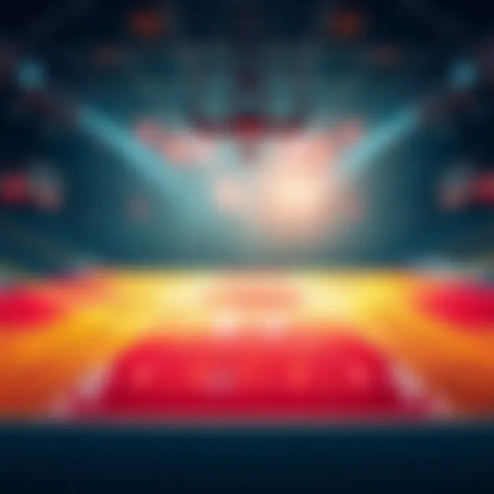 Graphic showing basketball court with betting odds and tips