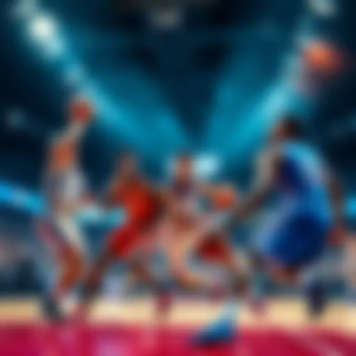 Players from Kansas and Georgetown competing in a college basketball game