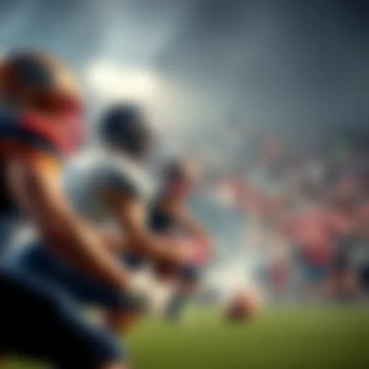 Players competing in an exciting college football game with fans cheering in the background