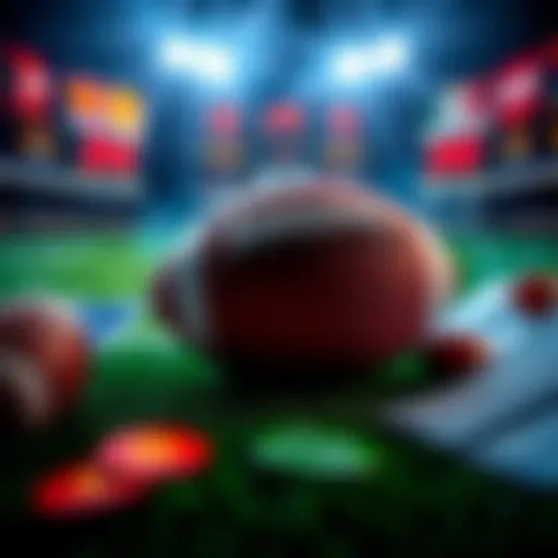A collage of college football elements, featuring a football, a scoreboard, and betting slips, symbolizing the excitement of betting on the games.