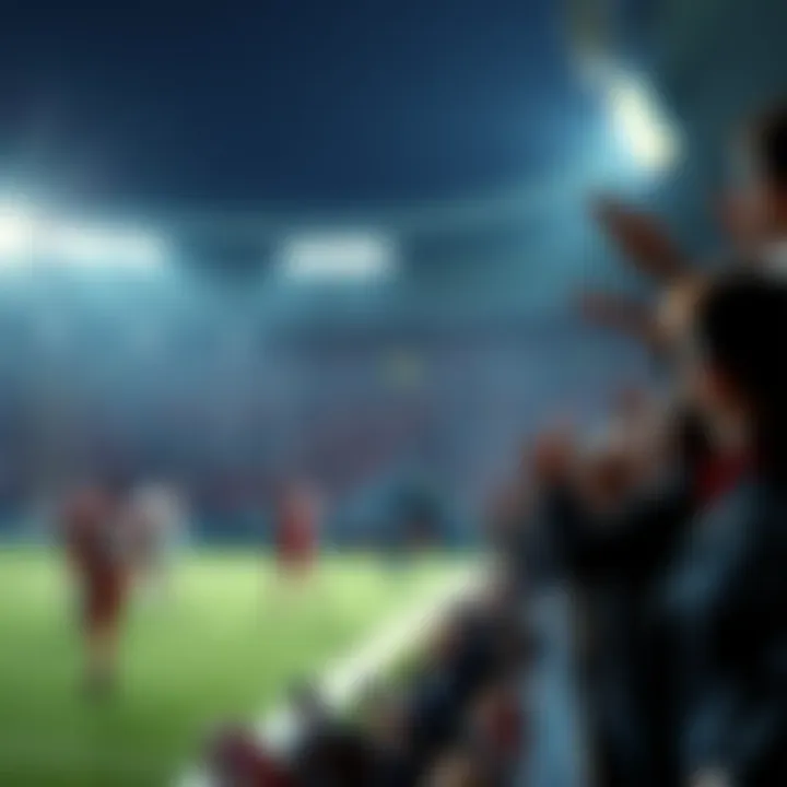A vibrant scene of fans cheering in a stadium during a college football game, with players on the field