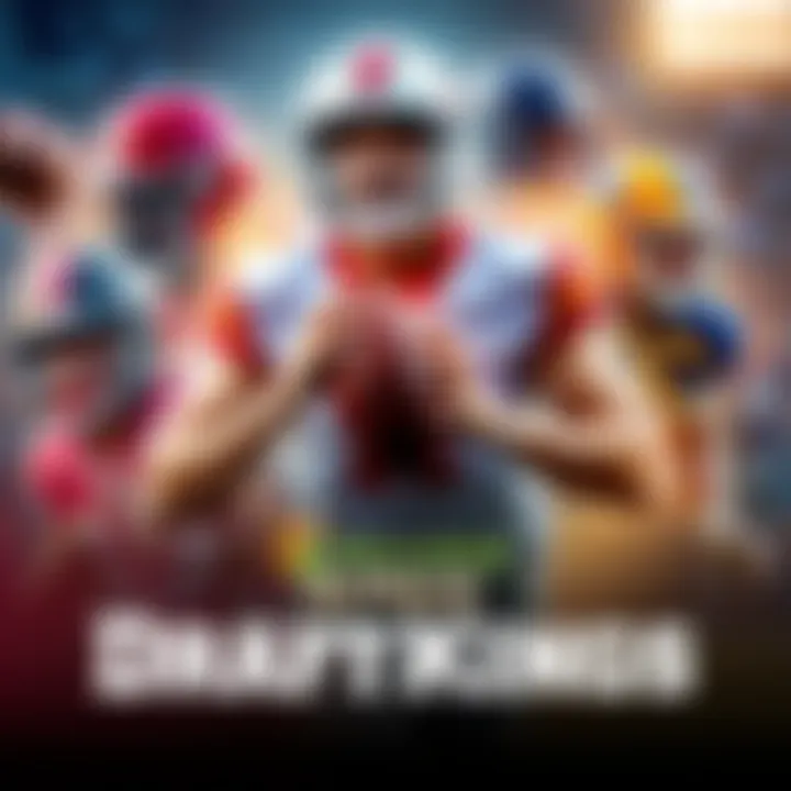 A collage of top college football players with stats and DraftKings logos for DFS picks.