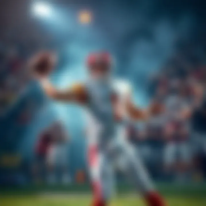 Quarterback throwing a pass during a college football game, fans cheering in the background