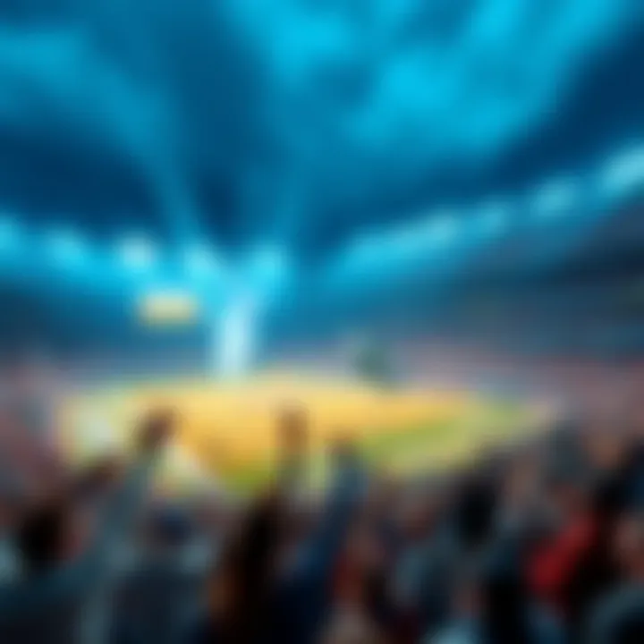 A group of fans cheering in the stands of a college football stadium with banners and flags, showcasing excitement for the game on game day