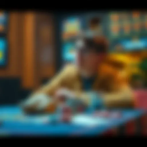 A college student sits at a table with a pile of cash and casino chips, looking thoughtful about taxes on gambling winnings.