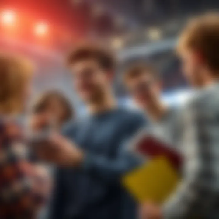 A college student discusses sports betting strategies with a group, showing excitement and engagement