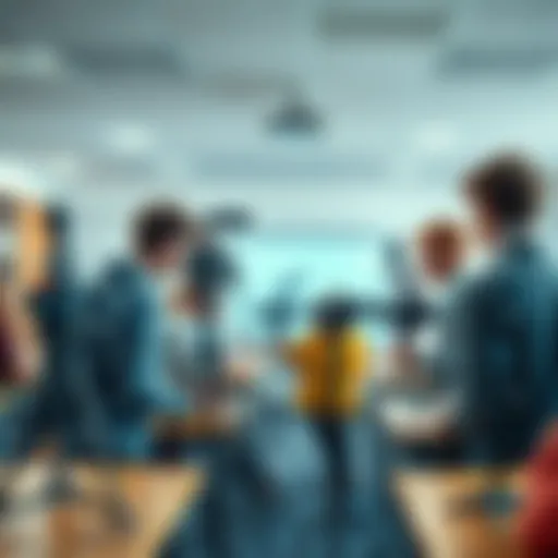 A group of college students set up cameras and microphones for live streaming in a bright classroom, showing their creative setup and teamwork.