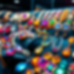 Colorful gemstone jewelry display A vibrant display of various gemstone jewelry showcasing innovative designs and colors