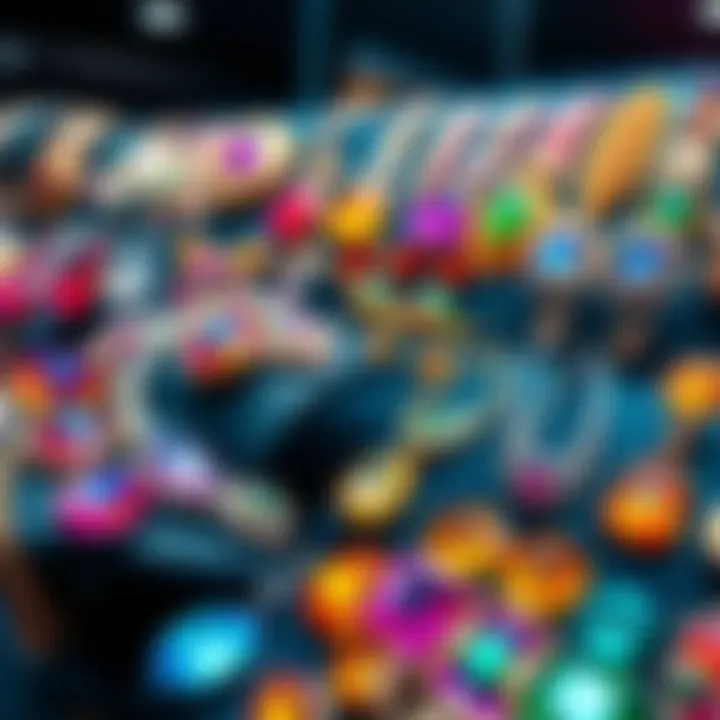 Colorful gemstone jewelry display A vibrant display of various gemstone jewelry showcasing innovative designs and colors