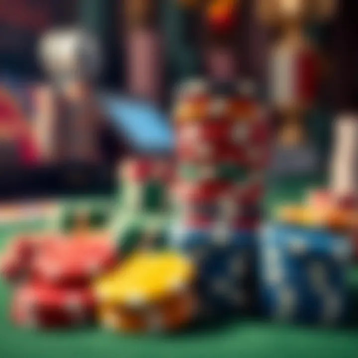 Various colorful casino chips stacked on a green felt table