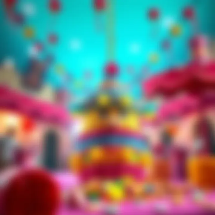 A vibrant piñata filled with candy and coins in a festive setting, showcasing the exciting features of Spinomenal's new game.