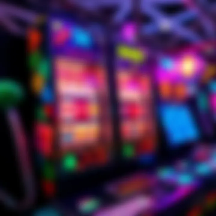 A vibrant slot machine with spinning reels and bright lights, inviting players to experience the excitement of gaming.