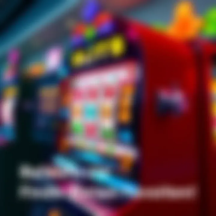 Colorful slot machine A colorful slot machine with various symbols and bright lights, showcasing different slot game options.