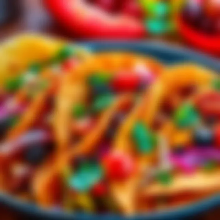 A vibrant assortment of tacos with various toppings and fillings on a plate.