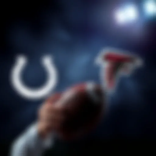 A person pondering with a football in hand, looking at two team logos representing the Colts and Falcons while considering their betting options.