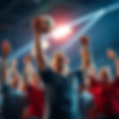 A group of people joyfully celebrating a sports victory with arms raised and smiles