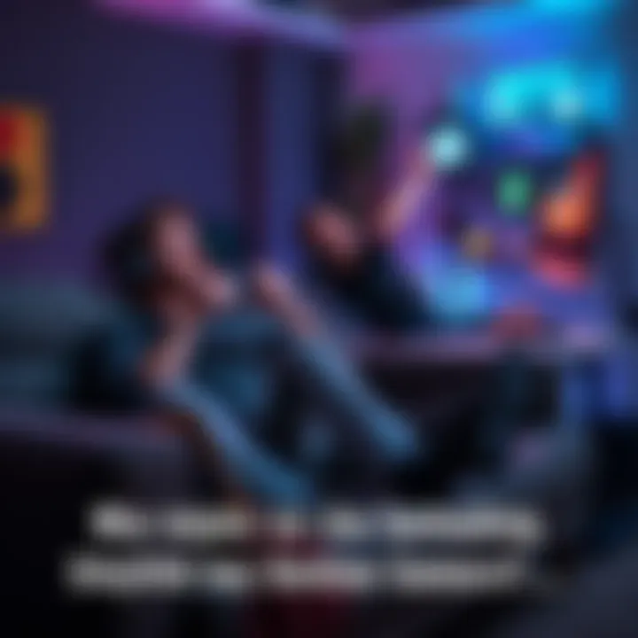 A person sitting on a sofa playing video games while another person sits upright at a desk gaming