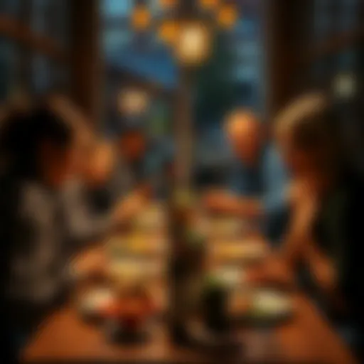 A group of people gathered around a table sharing food and enjoying each other's company