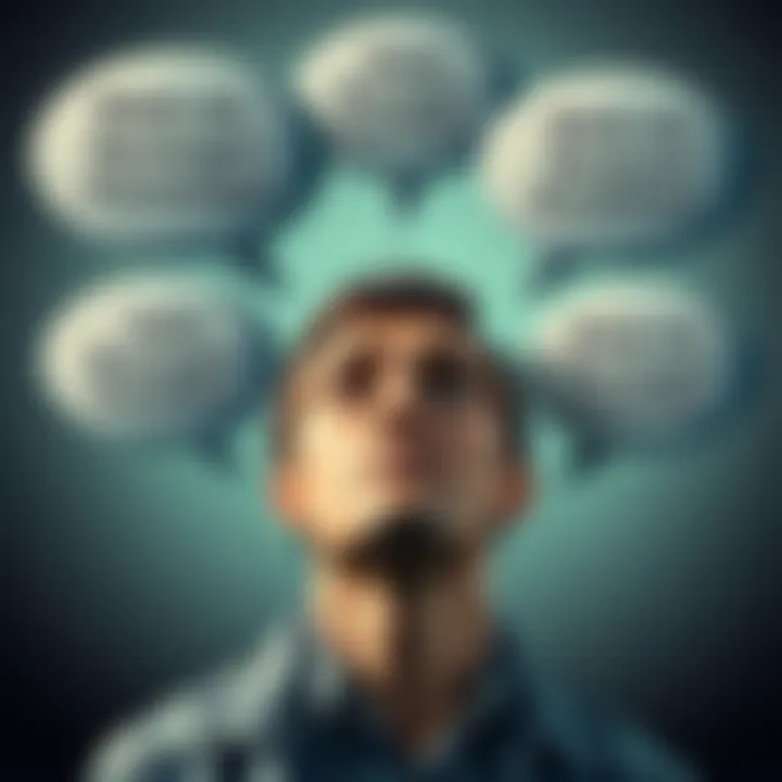 A person looking frustrated with speech bubbles filled with unreadable text, symbolizing failed communication.
